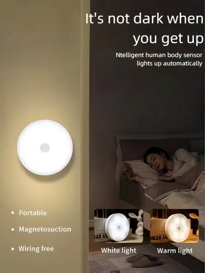 Pieces Of Warm White/Cold Wit Motion Sensing Night Lights Adjustable Brightness, Automatic On/Off, Perfect Bedside, Staircases, Under Cabinets Wardrobes, Bedroom view 2