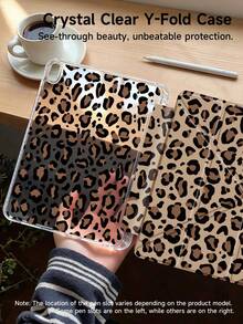 这款棕色豹纹双面亚克力透明水晶平板电脑保护套兼容 iPad 11 (2025/10.9)/Air 4/5/6/7 (2025/10.2)/Pro 11/10/9.7/10.5 以及 Galaxy Tab A9。它具备睡眠/唤醒功能和多角度折叠支架，是日常平板电脑保护的理想之选，也是一份绝佳的节日礼物。时尚简约的豹纹图案更彰显您的个性风格。 - 彩色 - 查看 3