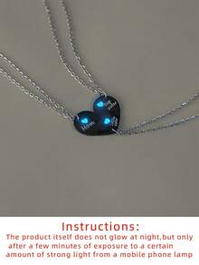 ATLVXJL 3件套夜光情侣/友情不锈钢心形吊坠项链套装，日常休闲及情人节礼物