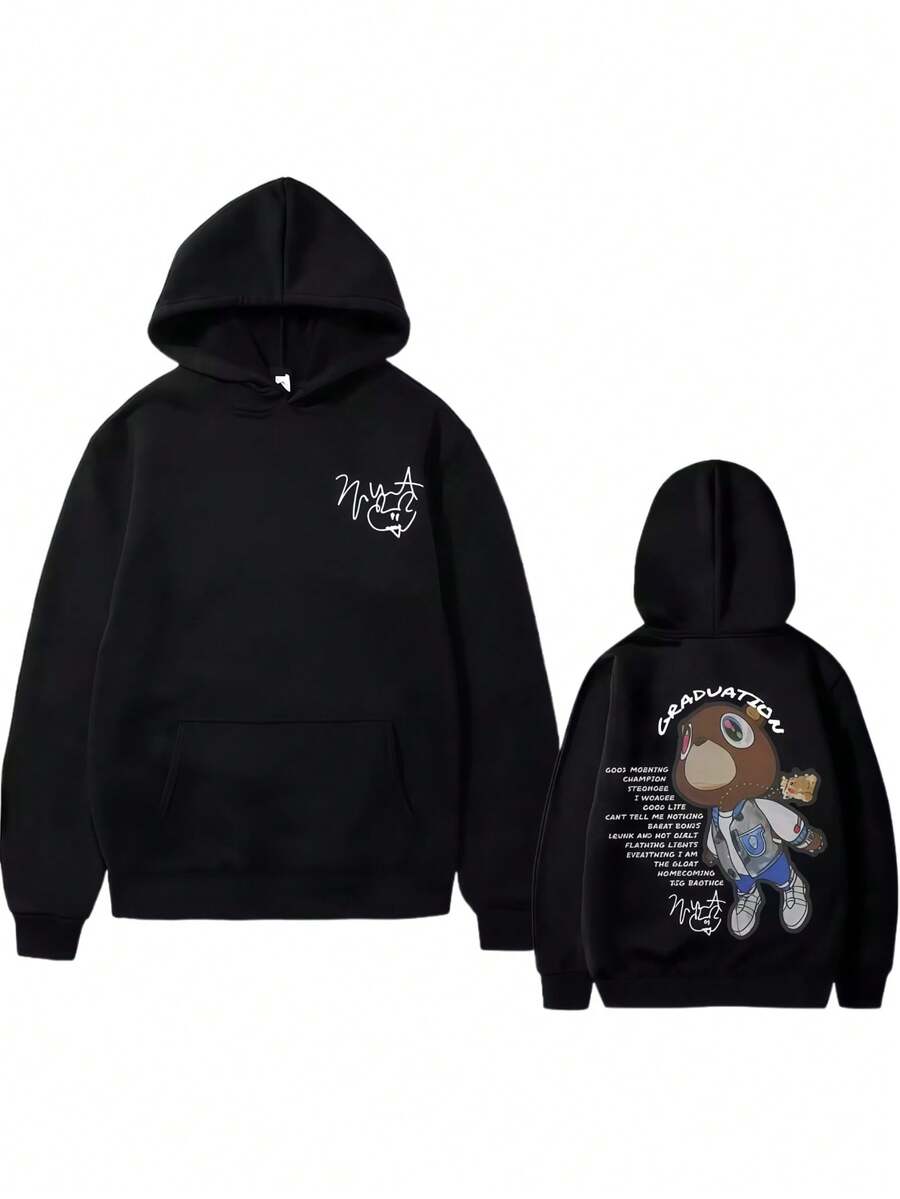 Rapper Kanyes Wests Graduation Graphics Hoodies Male Black Clothes Cool Gothic Streetwear Men Hip Hop Fashion Oversized Sweatshirt - màu đen - Xem 1