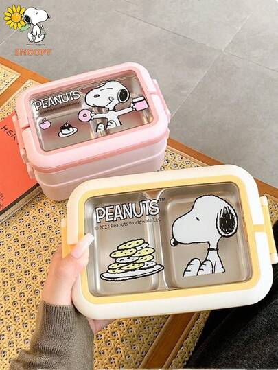 SNOOPY 1pc Snoopy Stainless Steel Double Layer Insulated Lunch Box, Portable Outdoor Camping Food Container, Suitable For Work, School