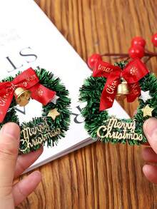 10 pièces Mini couronnes de Noël avec nœuds rouges et cloches dorées - Décorations de sapin de Noël simulées en plastique, décorations de Noël pour la maison, décorations de Noël, décorations de table de Noël, cadeaux de Noël, décoration de pièce d'hiver