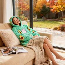 Wearable Blanket Hoodie For Adult,Soft Comfort With Pockets, Cartoon Cute Style, Machine Washable,Suitable For Autumn And Winter Warm, Christmas Gift, New Year Gift Ect - 酪梨 - 查看 2