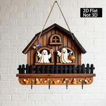 Ganchos de calabaza fantasma con 4 ganchos, llavero decorativo 2D para pared, ideal para entrada, puerta principal, pasillo y cocina. - Multicolor - Ver 3