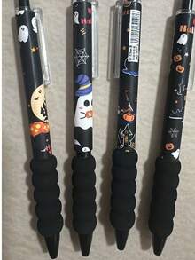 4 Pieces, Halloween Cute Student Style Brush Pen With Highly Attractively Ins Style, Black Ink Pen With ST Head, Halloween Gift