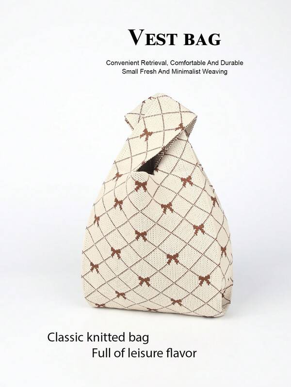 1pc Geometric Pattern Crochet Breathable Lightweight Foldable Tote Bag, Versatile For Carrying Phone, Cosmetics, Books, Casual Fashion Handbag For Women, Suitable For Daily, Vacation, Commute, Shopping, Photography, Outdoor, Camping, Hiking, Back To School, Travel, Holiday, Student, Mother's Gift, Valentine's Day Gift