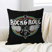 1 pieza, Funda de almohada de doble cara vintage de poliéster resistente con diseño de rock y música, para decoración del hogar, para amantes de la música, uso diario, solo la funda.