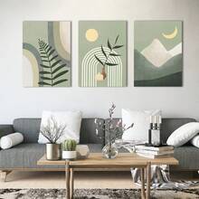 Conjunto de 3 peças de arte de parede em tela verde-sálvia elegante - impressões minimalistas para decoração de sala de estar, quarto e banheiro, sem moldura, 50 x 70 cm/19,68 x 27,55 polegadas - Multicolorido - Ver 4