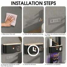 1个智能牙刷消毒器，带牙膏分配器，壁挂式牙刷架，多功能牙刷架和消毒器，5格牙刷收纳整理架，浴室配件，家居装饰，现代浴室收纳架，适用于电动牙刷及配件，时尚设计，理想的牙刷架