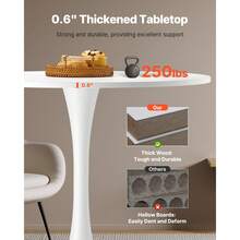 Round Dining Table, 31.5 In Wood Table For 2-4 Person, Modern Circle Furniture, Leisure Coffee Office Tables With Pedestal Base In Tulip Design, For Home Kitchen Living Room, White(Only Table) - White - View 3