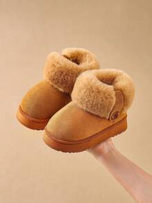 冬季儿童靴子 毛绒鞋 透气 男女童保暖加厚防滑软底雪地靴 - 卡其色 - 查看 10