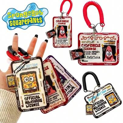 SPONGEBOB 1件装海绵宝宝卡套钥匙扣学生证件卡套卡通可爱卡套用品派大星动漫情侣卡套礼物