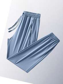 1件装女士轻薄宽松休闲裤，带口袋，适合夏季运动和跑步，弹力纯色紧身裤，春季款 - 淺藍色 - 查看 3