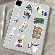 50pcs Watercolor Sticker Set, Cute Camping Stickers, Fun Outdoor Stickers, Waterproof Vinyl Stickers For Water Bottles, Laptops, Notebooks, Phones, Luggage, Journals, Fridges, Etc. - K - View 9