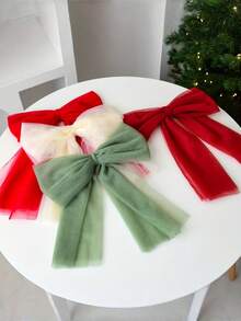 1pc Handmade Tulle Bow Ornament - Red & Beige, Elegant Ribbon Design For Tree Top, Wedding, Gift Box, And Home Display, Festive Holiday Decoration|Elegant Bow Design|Handcrafted Detail, Valentine's Day Gift,Christmas Decorations