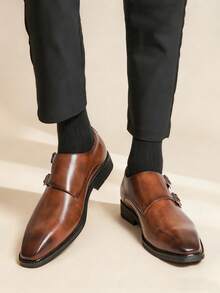 Vintage Designer Men's Monk Strap Pointed Toe Slip-On Loafers, Elegant Gentleman Formal Dress Shoes Suitable For Middle-Aged, Young, Students, Back To School, Graduation Ceremony, Office, Business, Party, Wedding, Groom, Spring/Summer/Autumn, Plus Size