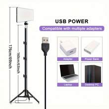 63英寸可调节三脚架，10英寸USB供电LED自拍和视频会议灯，3000K-6500K色温可调，适用于摄影照明、录制、直播、化妆、Vlog等。 - 彩色 - 查看 9