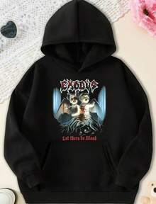 Exodus Let There Be Blood Art Graphic Design Heavy Metal Cotton Hoodie,Fall Hoodies,Men's Fall Clothes,Street Wear,Halloween,Mens Hoodies,Y2k Clothes,Jesus Hoodie,Thanksgiving Day,Nightmare Before Christmas,Christmas - 黑色 - 查看 1