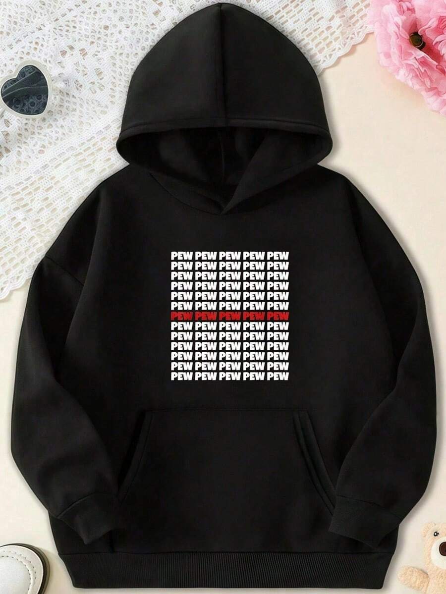 Hoodie Pew Pew Text Pattern Funny Sci-Fi Inspired Gift Hoodie- Hoodie  Hoodie,Fall Hoodies,Men's Fall Clothes,Street Wear,Halloween,Mens Hoodies,Y2k Clothes,Jesus Hoodie,Thanksgiving Day,Nightmare Before Christmas,Christmas - màu đen - Xem 1