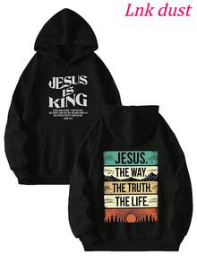 Y2K "Jesus: The Way, Truth, Life – Vintage Faith Hoodie" Print,250g Polyester Men's And Women's Clothing Casual And Cozy Hoodies Leyo,  Long Sleeve Hooded Sweatshirt, Casual Versatile Top For Autumn Winter - 黑色 - 查看 1