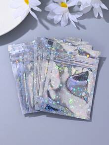 100 个时尚全息光泽可重复密封 PE 塑料袋，可重复使用防尘袋，适用于珠宝、耳环、项链、派对包装