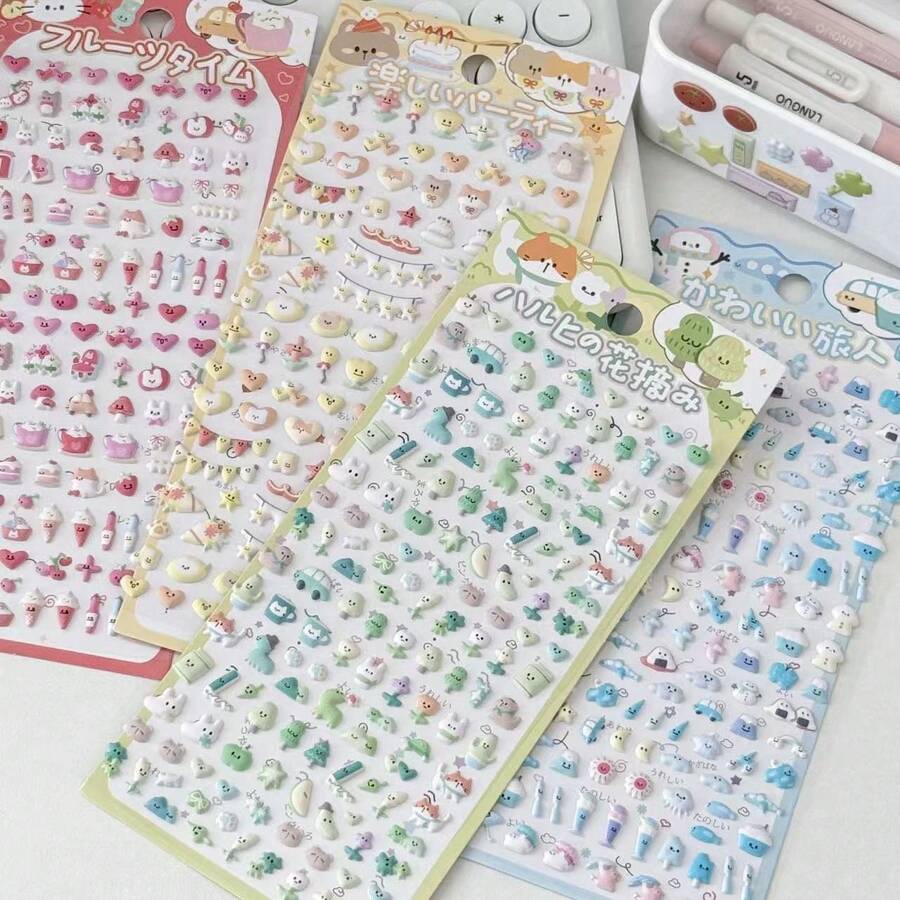 Nhãn dán hình trái tim 3D mini dễ thương theo phong cách Hàn Quốc và Nhật Bản INS, đồ trang trí thủ công bằng giấy cho trẻ em, bé gái, sổ lưu niệm, ốp lưng điện thoại - Nhiều màu - Xem 1