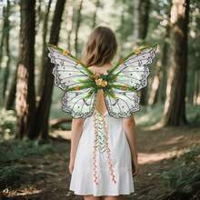 Alas de hada con hojas y flores verdes, accesorio de disfraz de alas de mariposa para mujeres y niñas. - Negro - Ver 2
