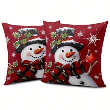 2pcs Christmas Snowman Pillow Covers, Cute Snowman, Redbird And Snowflake Design, Farmhouse Style Polyester Fabric Zippered Pillow Sham, Christmas & Winter Home Decor, Suitable For Party, Home Sofa Bed Chair, Farmhouse Outdoor Patio Decoration, Machine Washable, Zipper Closure, Pillow Insert Not Included
