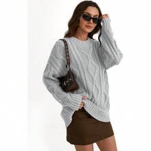 2025  Women's Oversized Cable Knit Crewneck Sweaters - Heather Grey - View 5