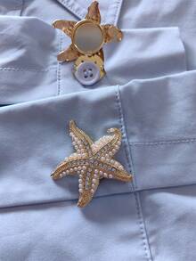 2 Pcs/Set Elegant Starfish Button Covers, Shirts Button Cover Clip On Button Covers Fashion Crystal Cufflinks Cover, Suitable For Tuxedo And Wedding Dresses Decoration - Star - View 3