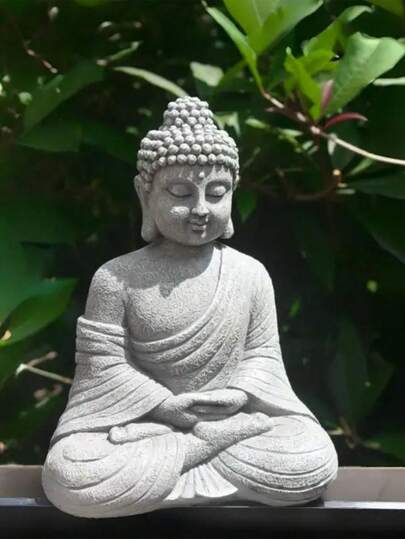 1pc Resin Buddha Statue, Meditation Decor, Gray Resin Zen Buddhist Home Decor, Outdoor And Indoor Sculpture