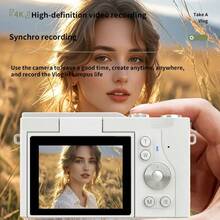 4K 数码相机，配备 2.4 英寸 LCD、16 倍数码变焦、180° 翻转屏幕、带 32GB 存储卡的紧凑型数码相机，复古摄像机设计 - 彩色 - 查看 8