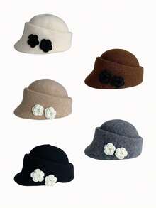 1 szt. damski beret z 3D kwiatowym wzorem, dzianinowa czapka gazeciarza, stylowa i uniwersalna, elegancka do noszenia na co dzień, do kawiarni, parku rozrywki, na spotkanie