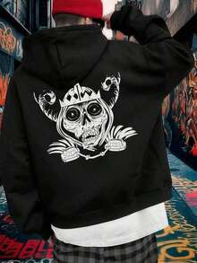 Skull Graphic Hoodie Sweatshirt ,Men's Double-Sided Printed Casual And Comfortable Hoodie, Casual And Versatile Coat In Autumn And Winter,Sudaderas Para Hombre,Hoodies Men(1 PC),Fall Hoodies,Men's Fall Clothes,Street Wear,Halloween,Mens Hoodies,Y2k Clothes,Jesus Hoodie,Thanksgiving Day,Nightmare Before Christmas,Christmas - Black - View 1