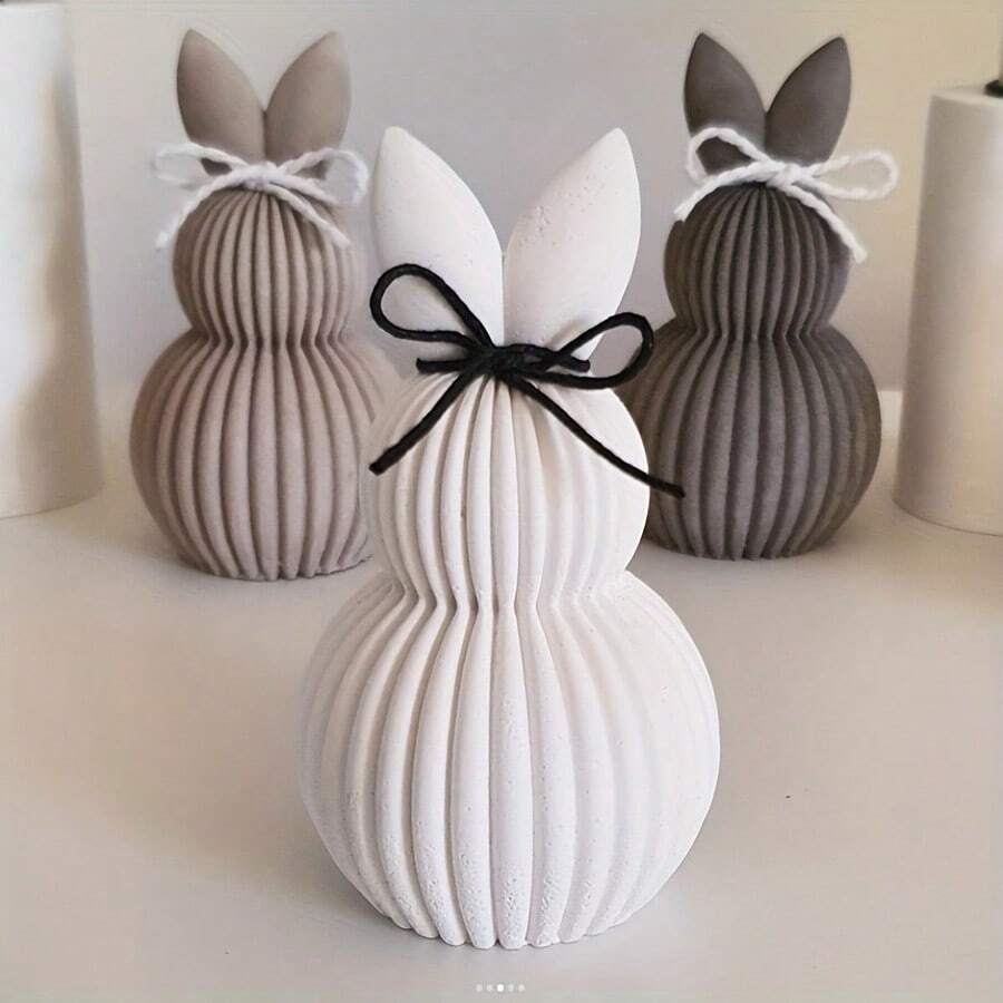 DIY Resin Mold Striped Double Ball Rabbit Figurine Mold, Candle Mold, Fragrance Decor Home Gypsum Display Stand Silicone Mold