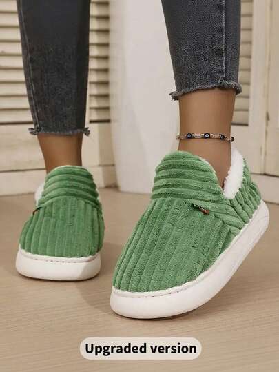 Fall/Winter Women's Fashion Striped Anti-Slip Warm House Slippers,Furry Shoes,Fluffy Slippers