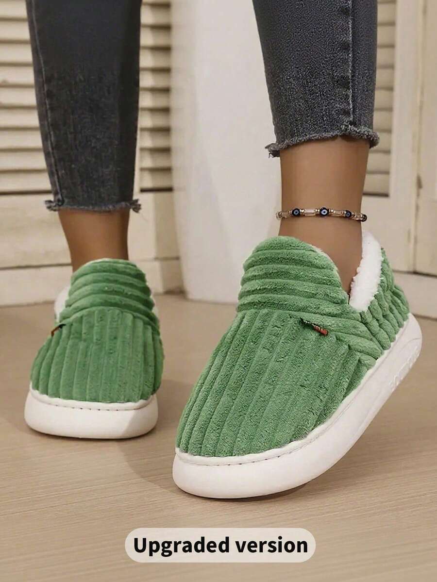 秋冬女士时尚条纹防滑保暖家居拖鞋，毛绒鞋，蓬松拖鞋