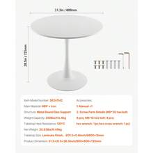 Round Dining Table, 31.5 In Wood Table For 2-4 Person, Modern Circle Furniture, Leisure Coffee Office Tables With Pedestal Base In Tulip Design, For Home Kitchen Living Room, White(Only Table) - White - View 7