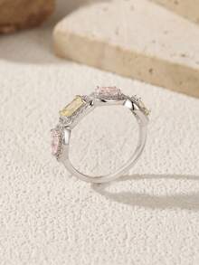 Anillo de plata de ley 925 MODIAN de lujo con rectángulo rosa y amarillo, anillo de eternidad exquisito con cubo de azúcar para mujer, joyería fina - Plateado - Ver 4