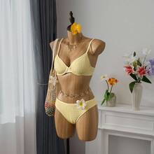 Bellisia Solid Color Bikini Set With Underwire, Shirred, Soft Cup, Suitable For Beach Vacation For Summer