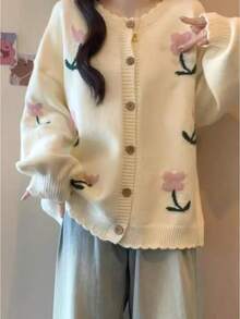 Plus Size Cardigans - สีครีม/สีเบจ - ดู 4