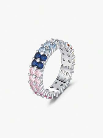 MODIAN 925 Sterling Silber Ring, exquisit süße geometrische Farbverlauf Zirkonia Ewigkeitsring Stapelringe für Frauen Edler Schmuck