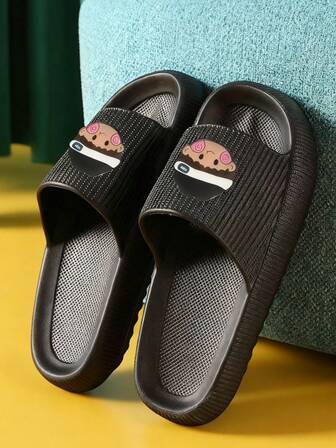 3CM Thick Sole Men's Striped Letter Fashion Slippers, EVA Material Anti-Slip Anti-Odor Antibacterial Foot Protection/Soft Lightweight Comfortable, Suitable For Indoor, Bathroom, Bedroom, Outdoor Beach, Black Versatile Casual Sports Style Unisex Sandals