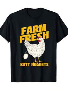 Farm Fresh Butt Nuggets - Chicken Farmer Farmyard Rancher T-Shirt 100% Cotton 180g - Black - View 1