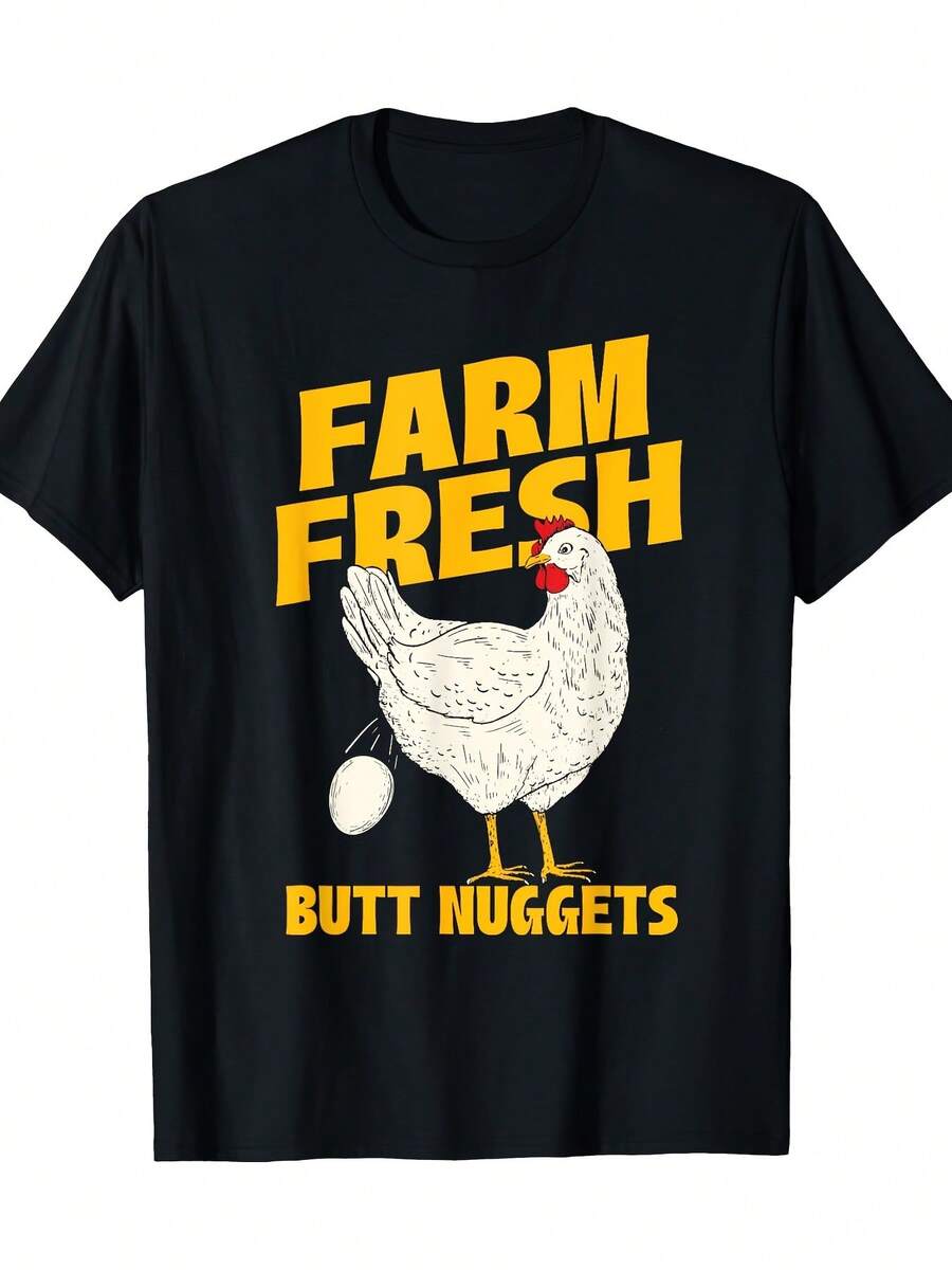 Farm Fresh Butt Nuggets - Chicken Farmer Farmyard Rancher T-Shirt 100% Cotton 180g - Black - View 1