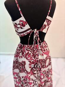 Women's Strapless Maxi Dress In Woven Fabric With Intricate Print And Slight Stretch For A Chic Summer Style - Hot Pink - View 2