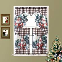 1 SET(3pcs/Set) Polyester Bamboo Fiber Decorative Small Curtains, Christmas Bird, Candle, Flower, Snowman Print, Ideal For Home Decor, Kitchen, Living Room, Bedroom, Bathroom, Villa, Wedding Party