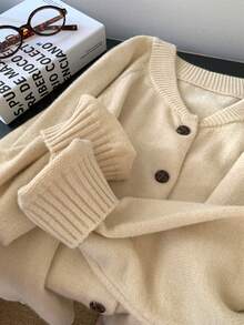 Cárdigan suave estilo coreano para mujer, suéter de punto grueso, chaqueta ligera de manga larga cómoda para otoño/invierno con botones de seta al frente