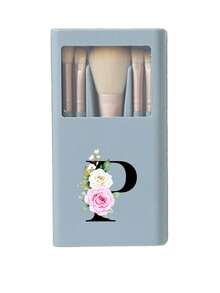 便攜式化妝刷組附鏡子，玫瑰字母 A-Z，盒裝化妝刷組，多功能化妝刷組（含鏡子盒），迷你多功能化妝筆，底妝刷，眼影刷，基礎化妝工具暈染刷。化妝刷架含化妝刷，方便實用，女孩理想禮物，便攜旅行用品，旅行必需品，感恩節禮物。 - 藍色 - 查看 26