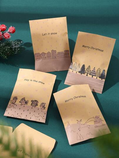 24pcs Christmas Envelope Gift Bag With Xmas Tree Reindeer Penguin Deisn,Kraft Paper Bag,Merry Christmas Gift Bags,Christmas Gift,Christmas Decoration,Gift Wrap,Home Decor,Winter Decot,Holiday Party Favor Bag,Xmas Decor